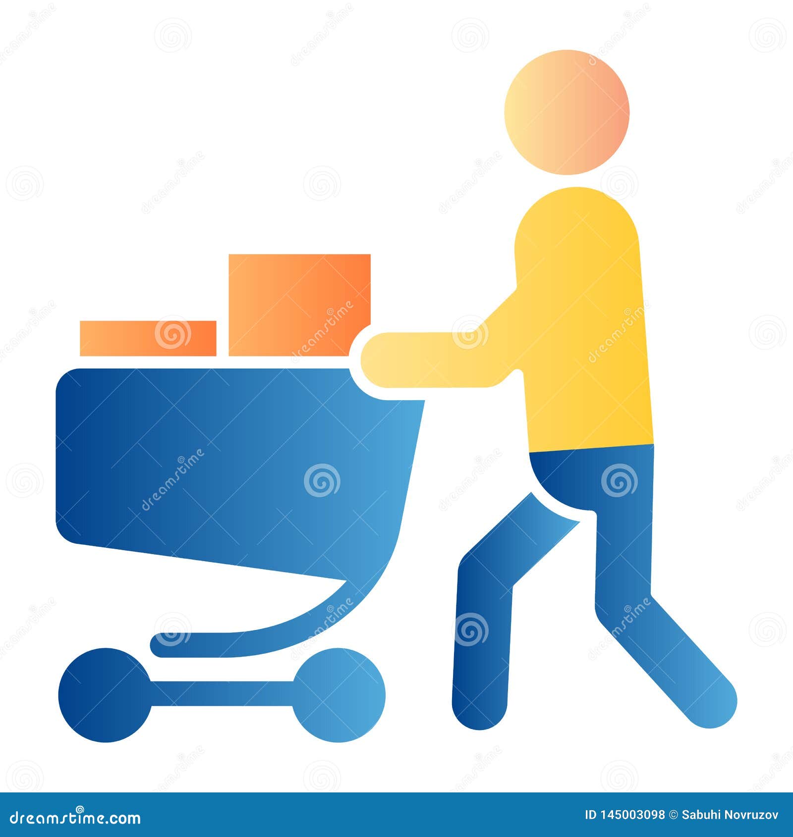Buyer With Full Cart Flat Icon Person With A Full Grocery Cart Color Icons In Trendy Flat Style Shopping Gradient Stock Vector Illustration Of Cartoon Buyer