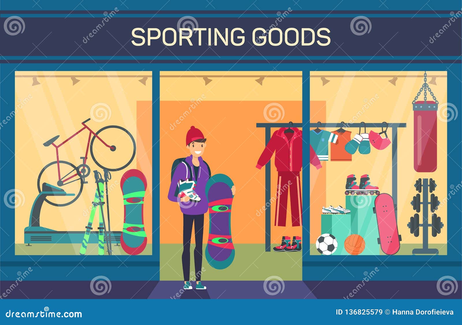 Buyer at Sporting Goods Store. Sports Department Stock Vector