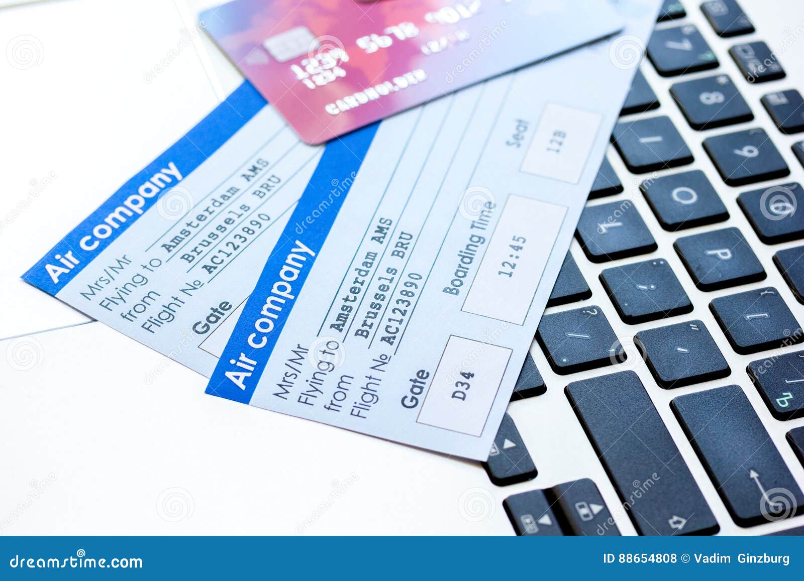 Buying Airline Tickets Online With Credit Cards On Keyboard Background Stock Photo - Image of ...