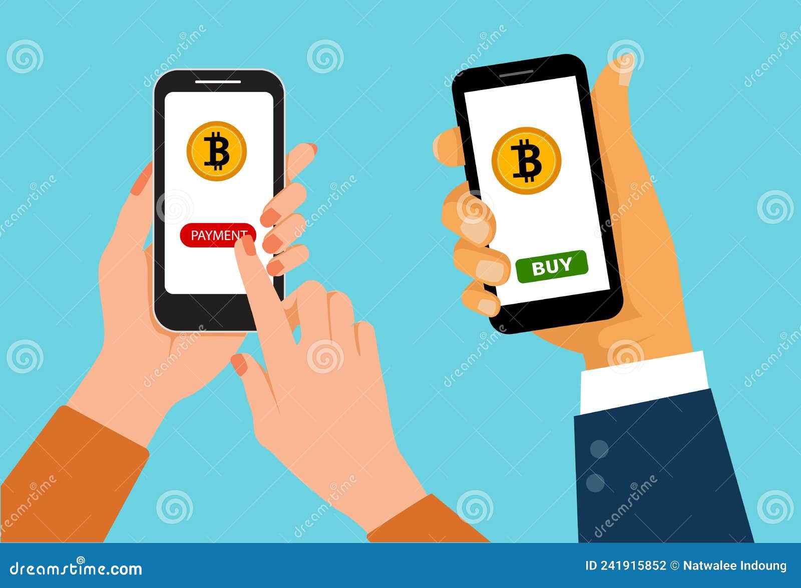 Buying Bitcoin Online. Hands Purchasing Crypto Currency on Mobile Phone  Stock Vector - Illustration of internet, block: 241915852