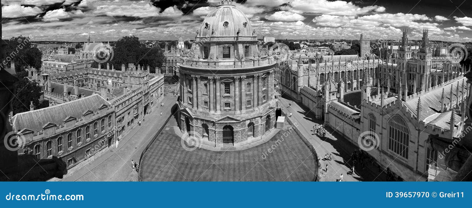 bw photo of panoramic, aerial view of oxford