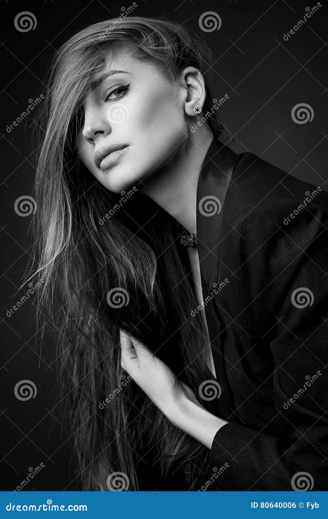 BW Portrait of Attractive Brunette Girl Stock Photo - Image of person ...