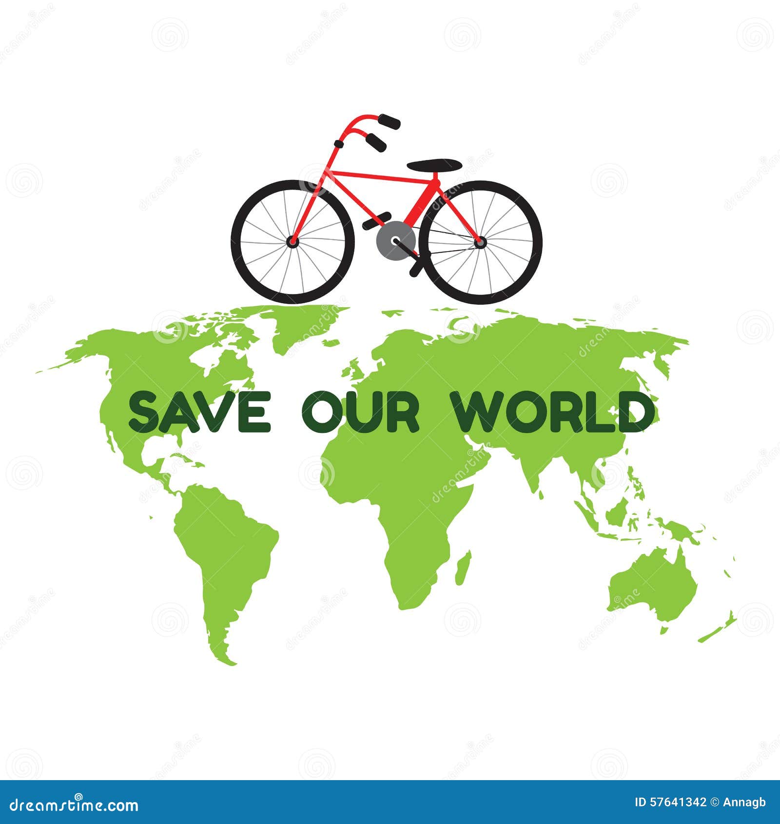 bycicle on green world map and word save our world for environme