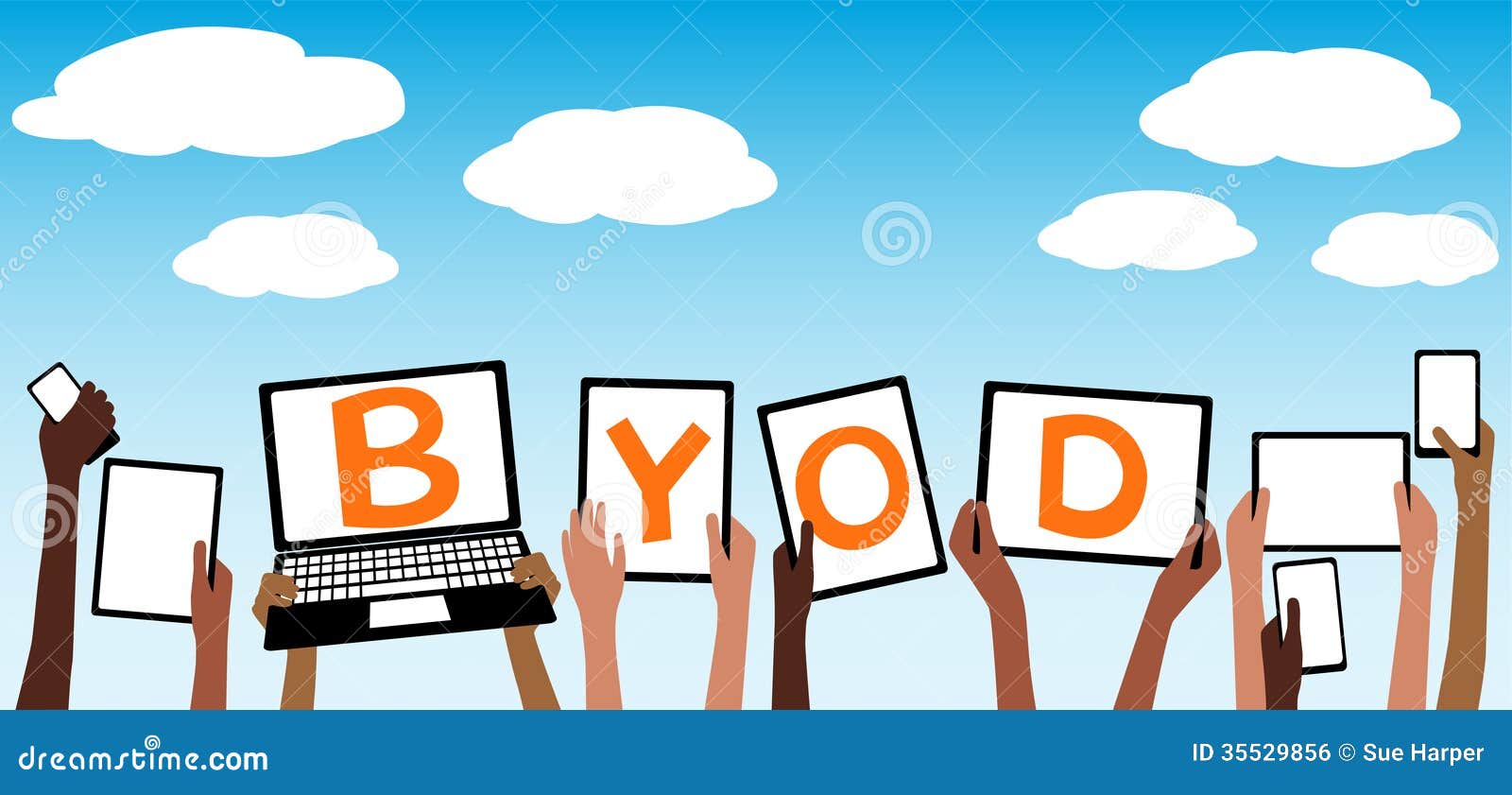 byod bring your own device tablet in hands blue sk