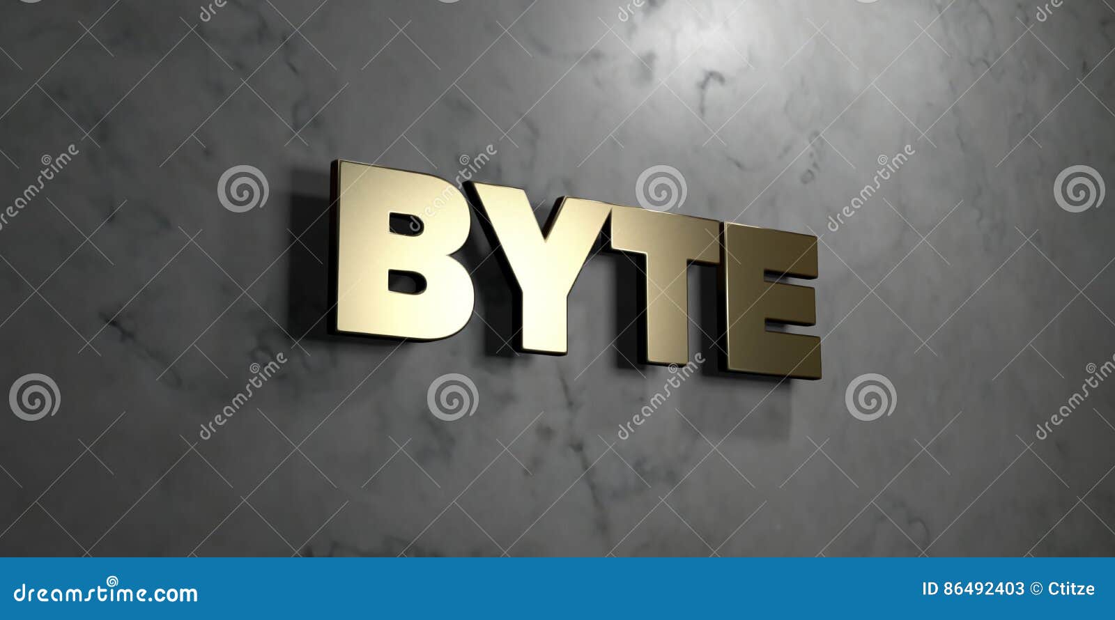 byte - gold sign mounted on glossy marble wall - 3d rendered royalty free stock 