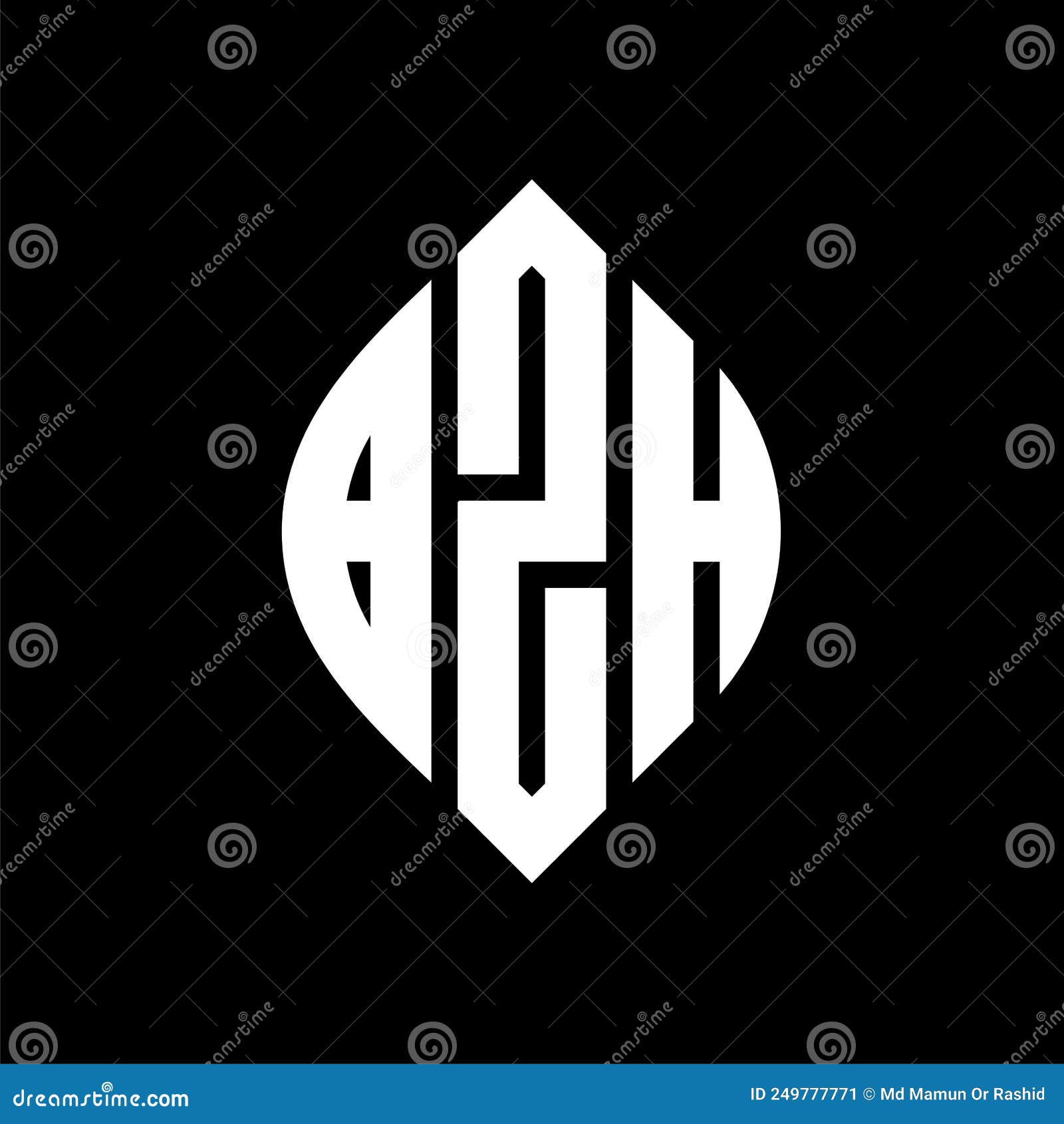 bzh circle letter logo  with circle and ellipse . bzh ellipse letters with typographic style. the three initials form a