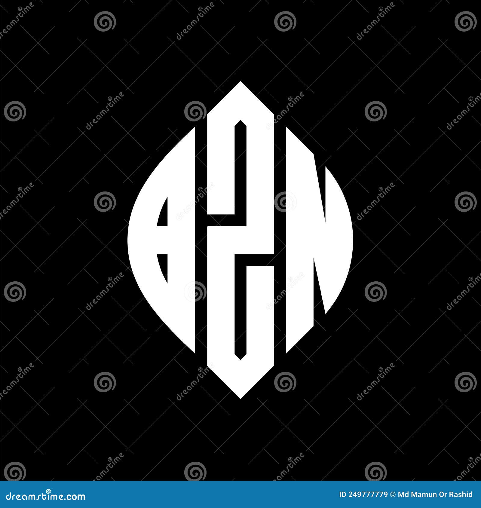 bzn circle letter logo  with circle and ellipse . bzn ellipse letters with typographic style. the three initials form a