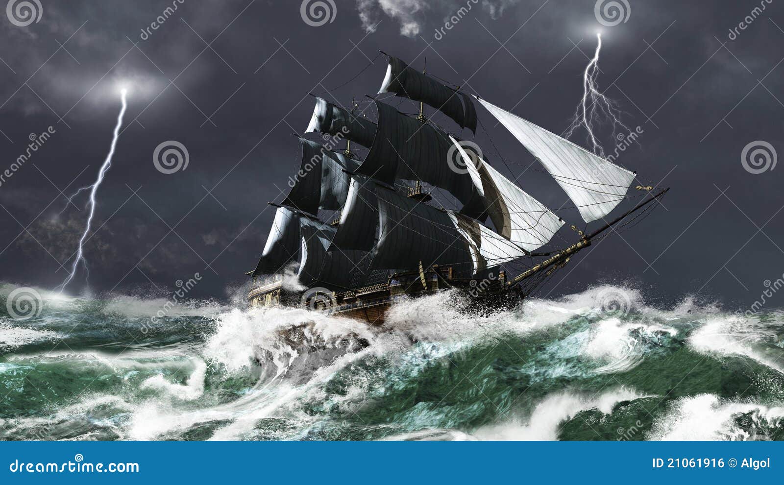 Błyskawicowa żeglowania statku burza. 3d cyfrowo ciężka ilustracyjna błyskawicowa odpłacająca się target19_1_ morzy statku burza wysoka
