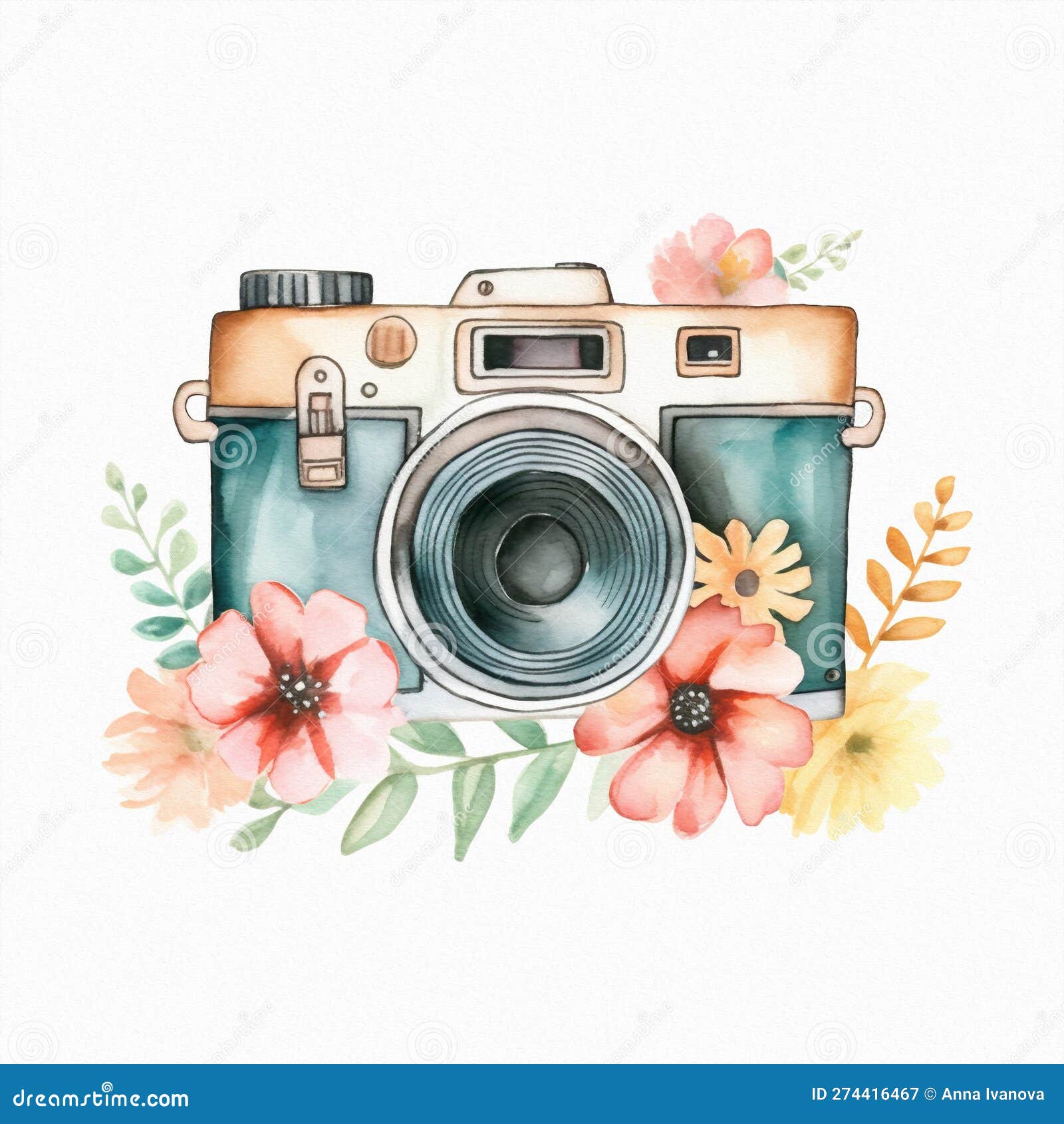 Cámara Retro En Flores Y Plantas. Cámara Fotográfica De Mano. Puede  Utilizarse Como Logotipo De Impresión Para Tarjetas Invitación Stock de  ilustración - Ilustración de cubo, planta: 274416467