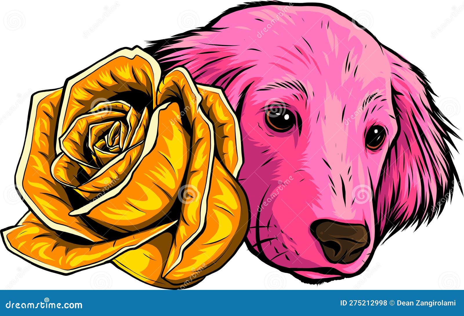 página para colorir. um cachorrinho de desenho animado bonito e alegre  senta-se perto de uma rosa e corações 10688314 Vetor no Vecteezy