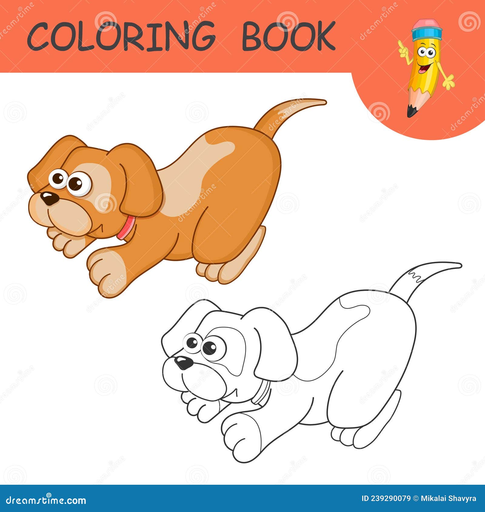 página para colorir. imagem para colorir com cachorro fofo ou cachorrinho.  conjunto de clipart de animais