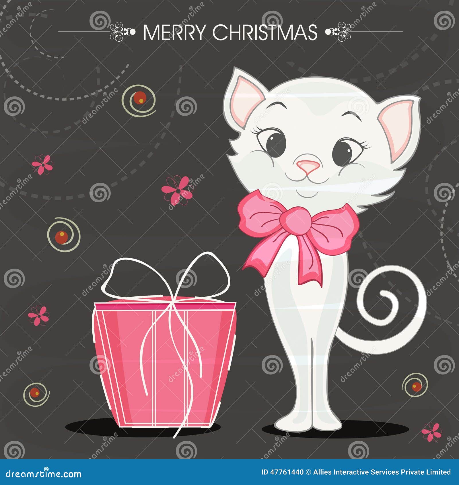 Celebrations De Joyeux Noel Avec Le Chat Mignon Dans L Arc Illustration Stock Illustration Du Chat Noel