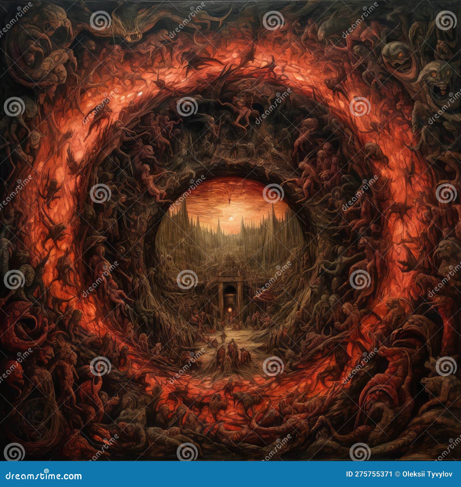 9 Círculos De Pintura Dantes Inferno Ilustração Stock - Ilustração