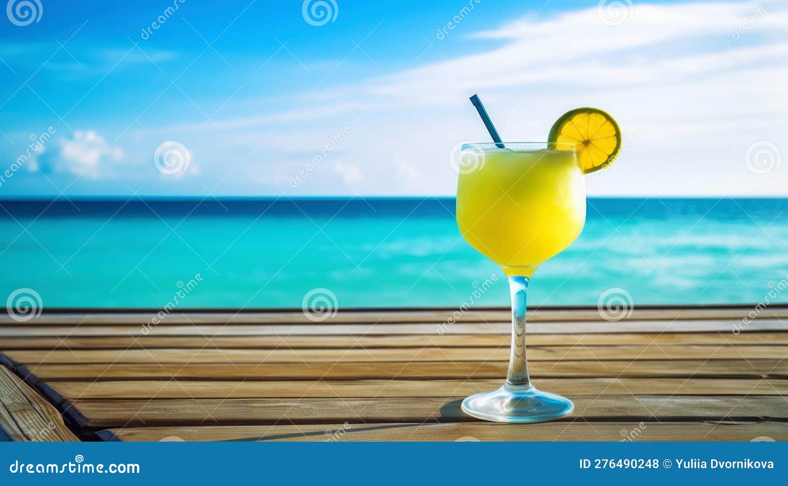 Cóctel Margarita Con Fondo Azul Mar Y Fondo Tropical. Generativo Stock de ilustración - Ilustración de bebida, relaje: 276490248