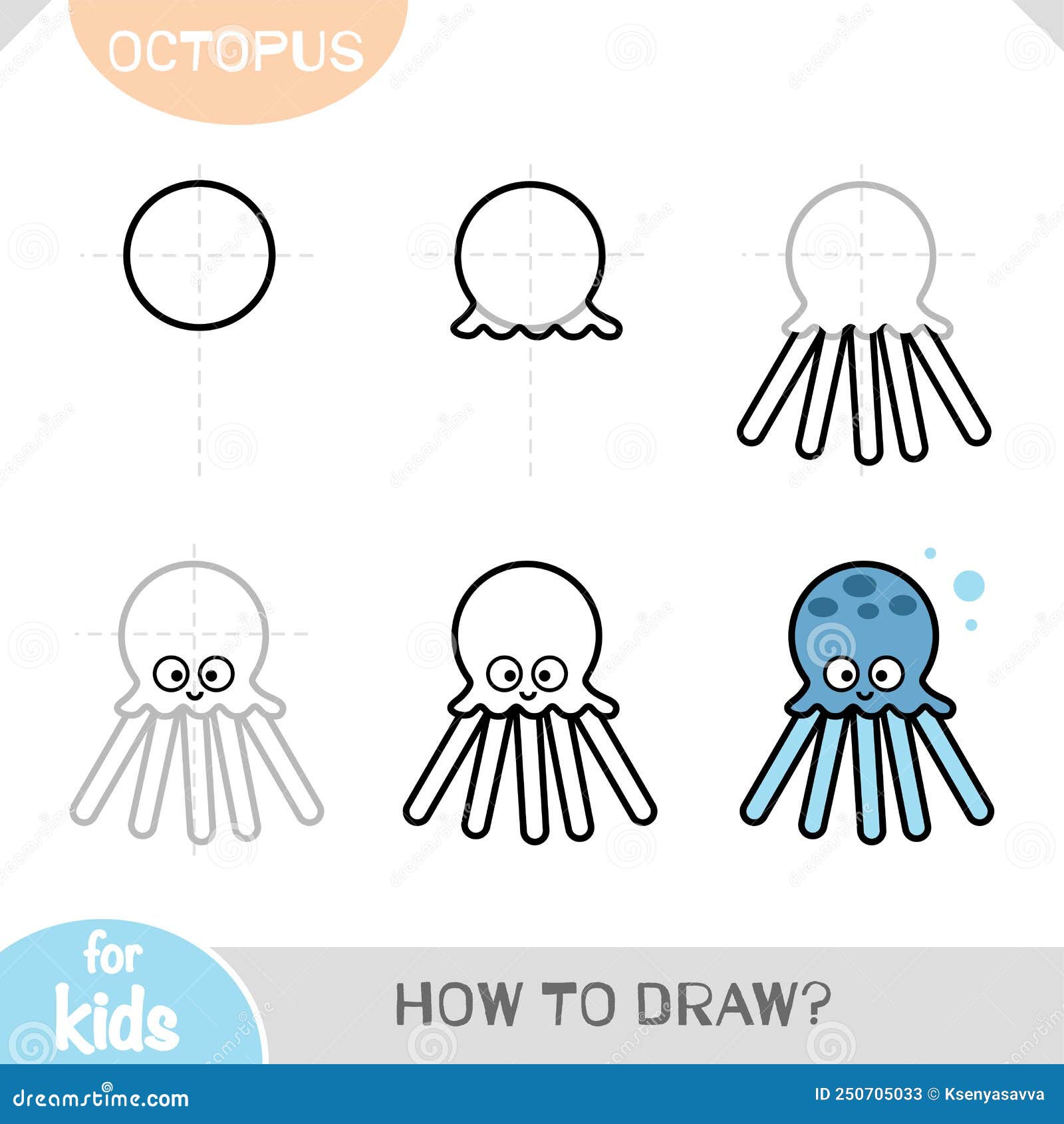 Cómo Dibujar Pulpo Para Niños. Tutorial De Dibujo Paso a Paso Ilustración  del Vector - Ilustración de vector, tarea: 250705033