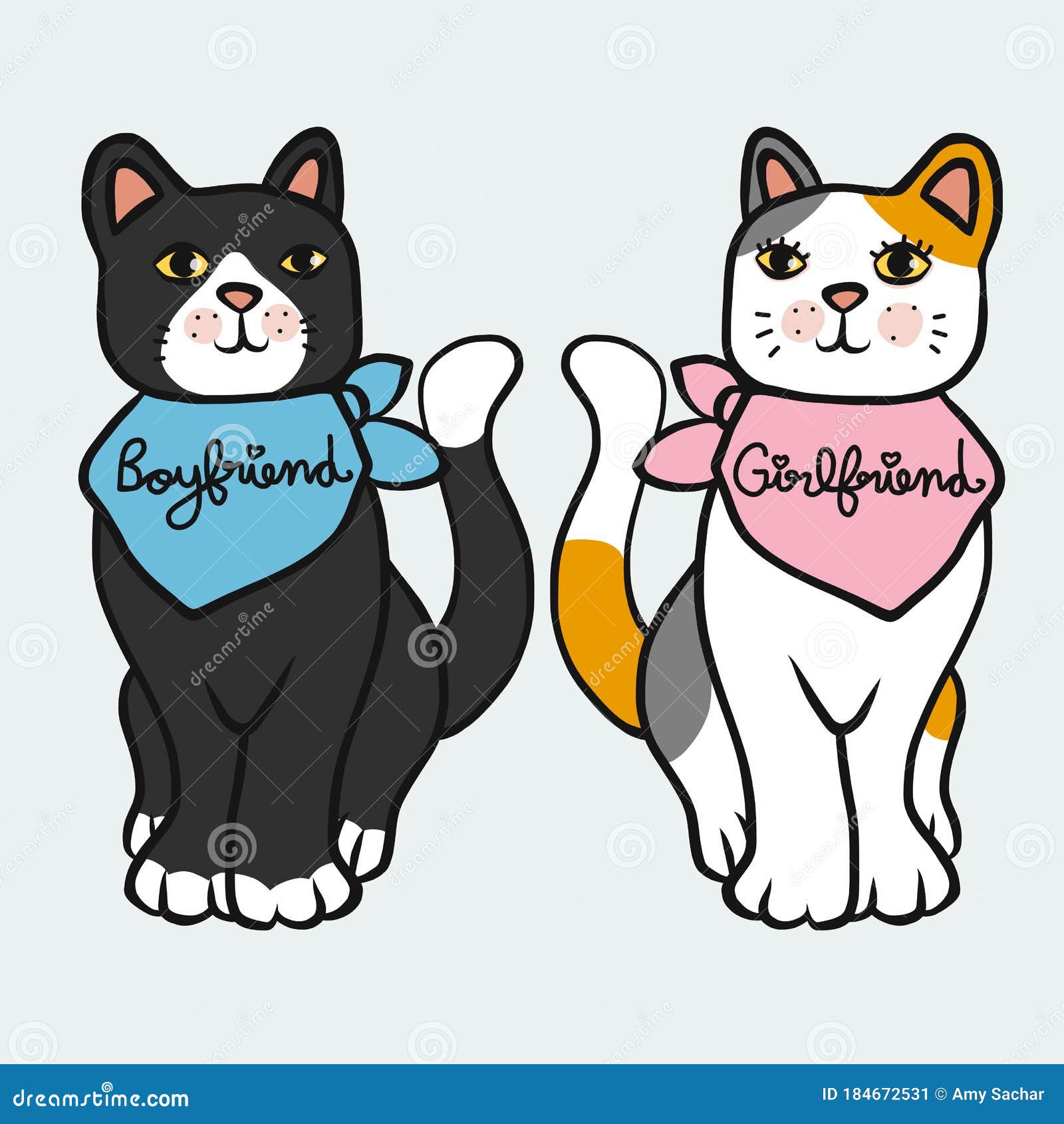 Black Cat Boyfriend and White Cat Girlfriend Cartoon Stock Vector -  Illustration of animal, card: 184672531
