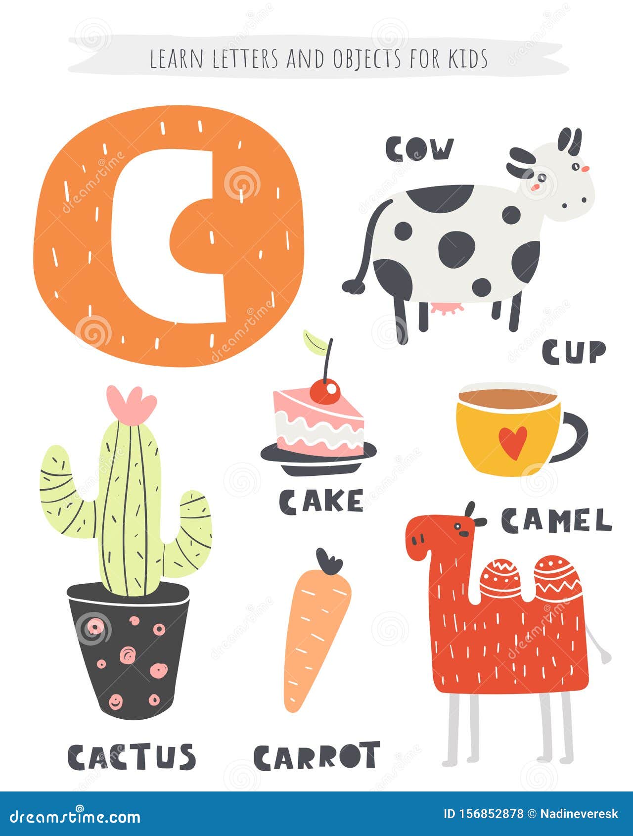 C Letter Objects and Animals Including Cow, Cactus, Camel, Cup, Cake ...
