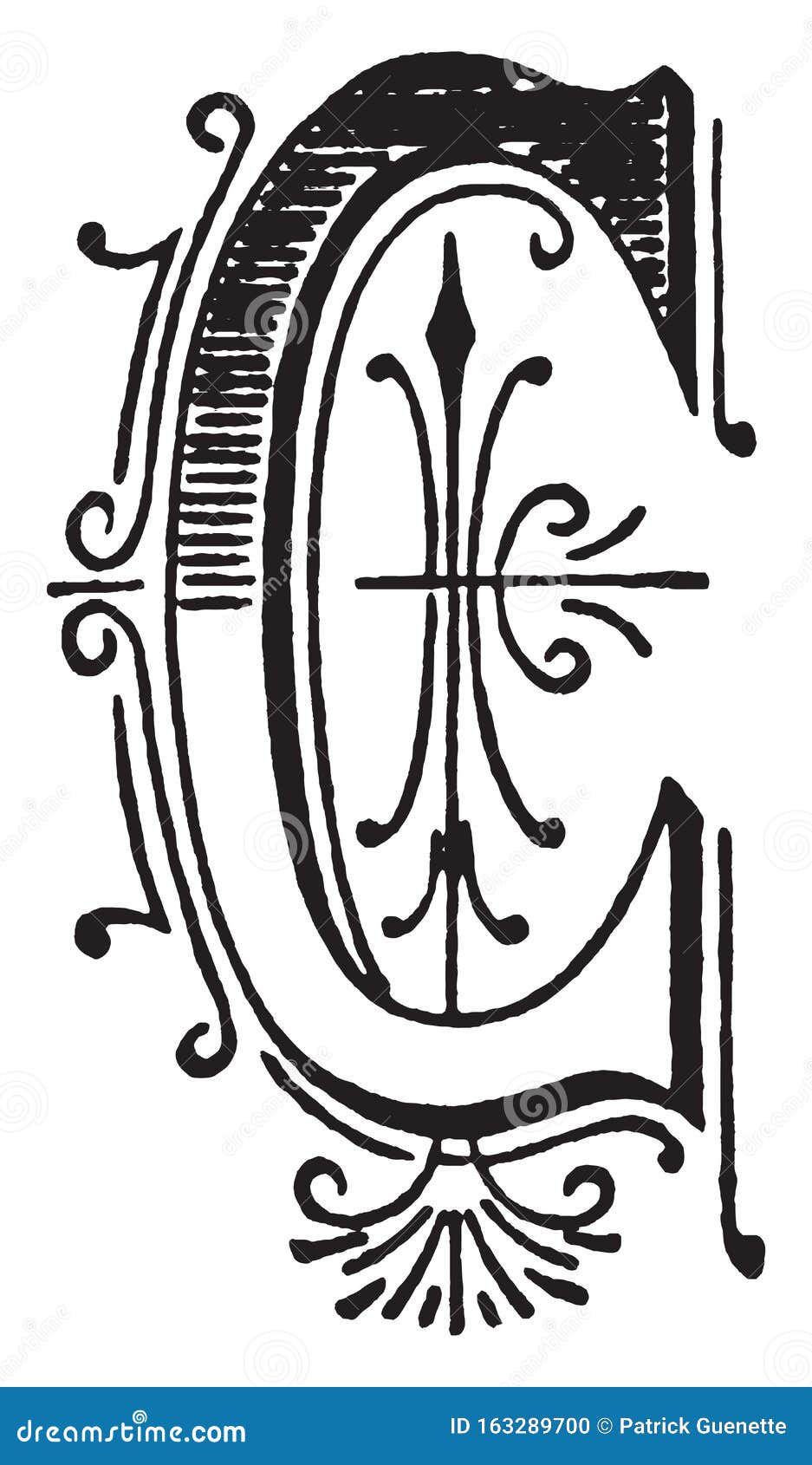 C, Ornate Initial, Vintage Illustration Stock Vector - Illustration of ...