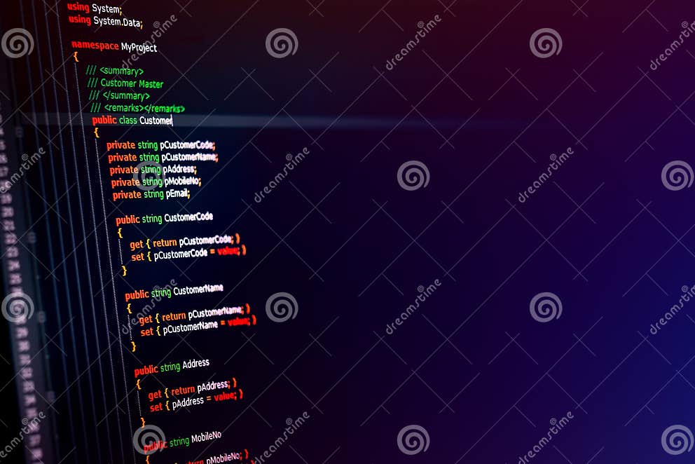 C Sharp Programming Language Source Code Example on Monitor. Stock ...