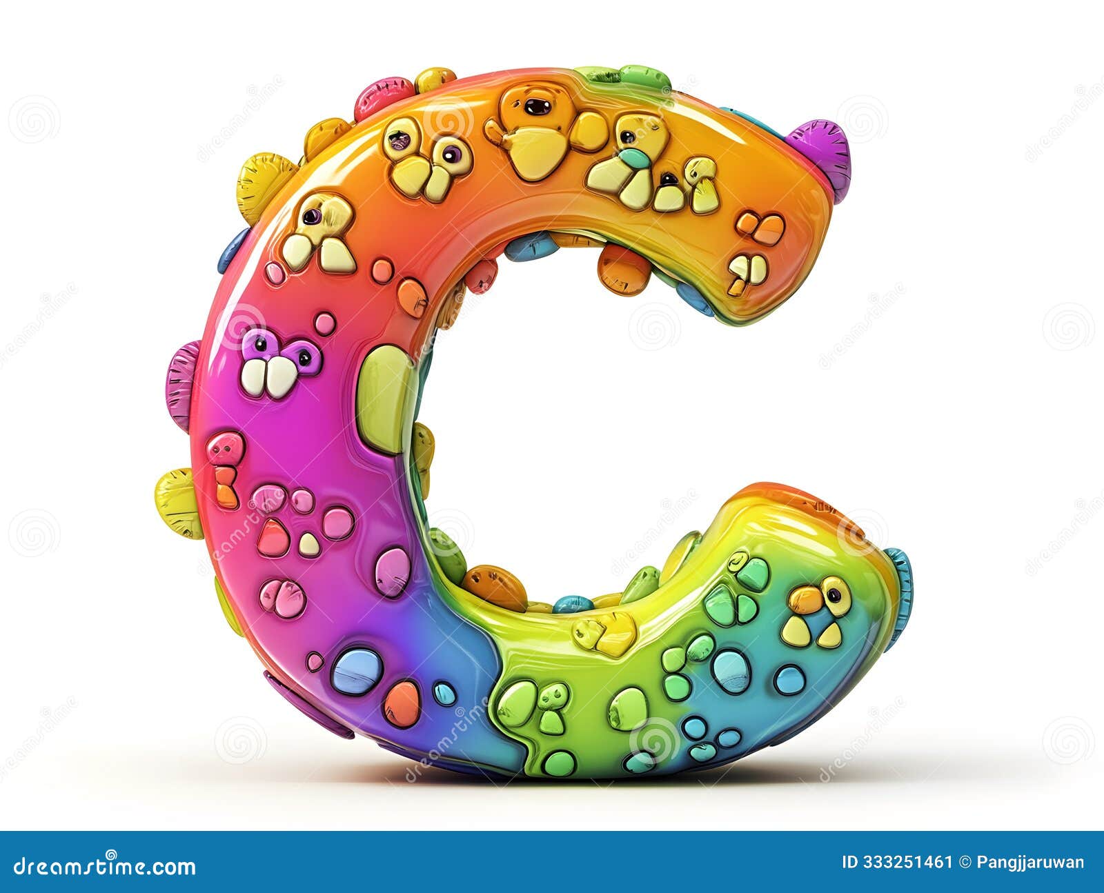c vibrant, 3d, colorful depiction of adorable alphabet characters needs to have a playful, cartoonish style