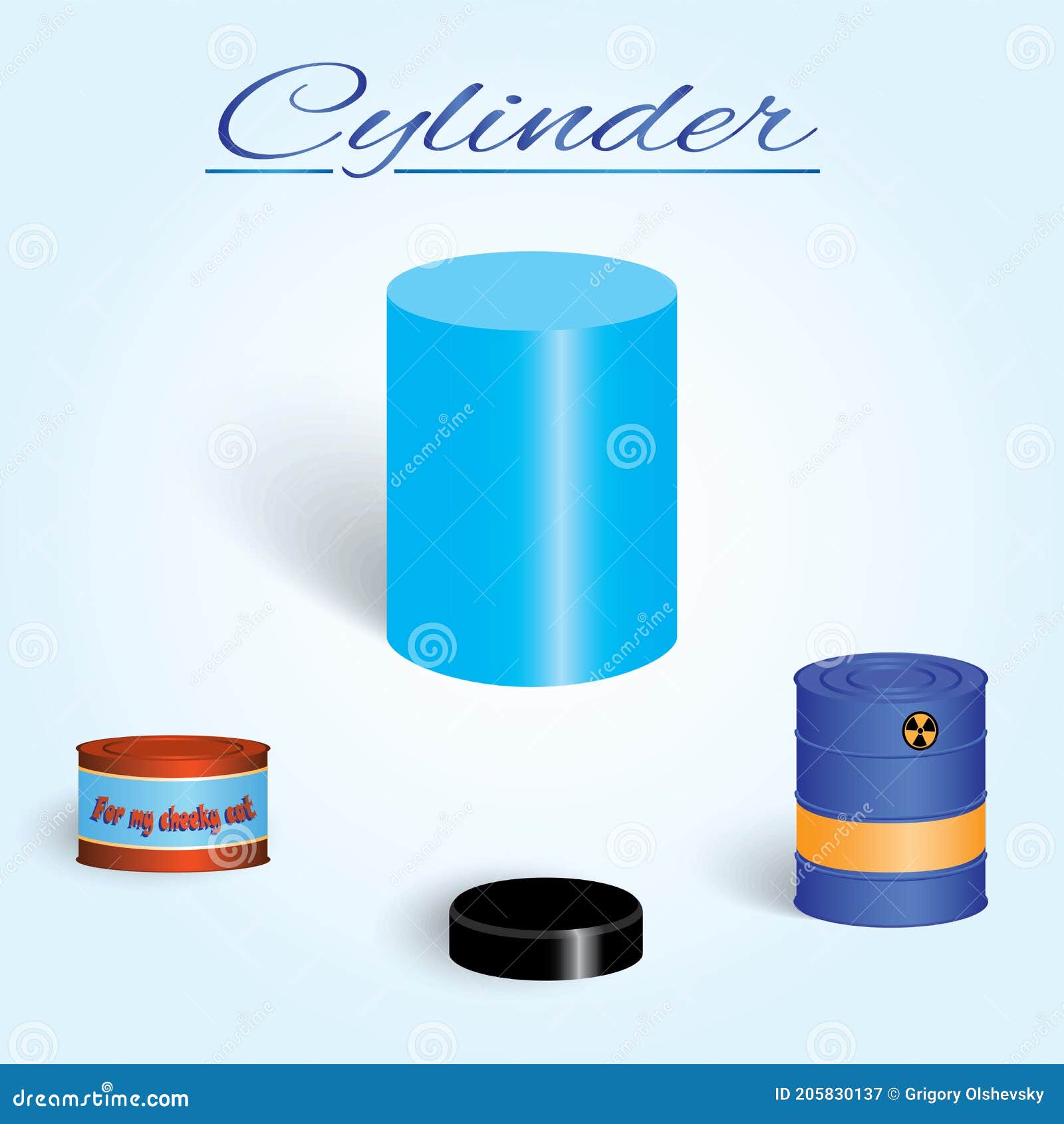 c.ylinder. image of volumetric geometrical figure with examples of such objects form