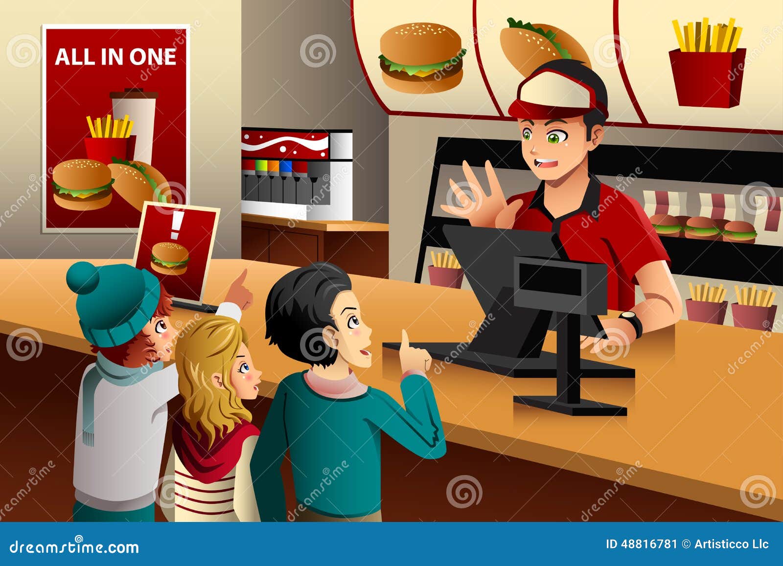 Fundo De Jogo Fast Food. Cozinha De Restaurante Estilo Cartoon Com