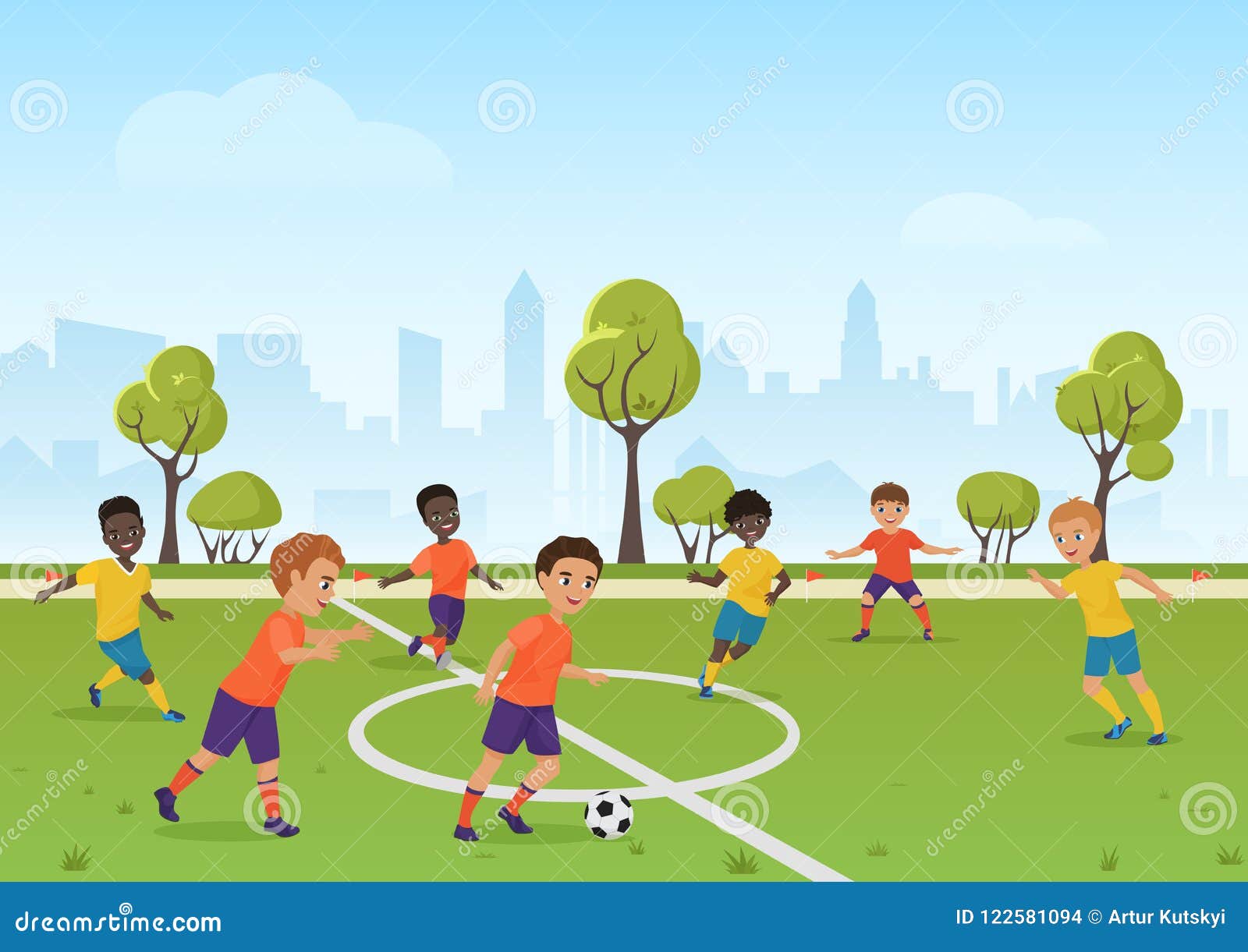 Caçoa O Jogo De Futebol Meninos Que Jogam O Futebol Do Futebol No Campo De  Esporte Da Escola Ilustração Do Vetor Dos Desenhos Ani Ilustração do Vetor  - Ilustração de infância, isolado