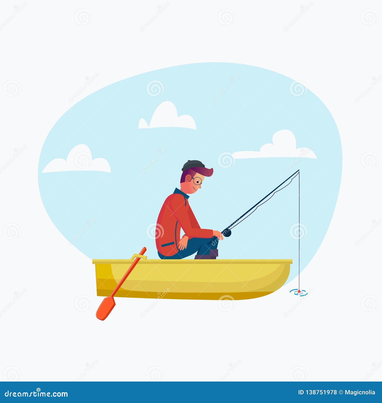 Caña De Pescar En El Barco, Pesca De La Tenencia Del Hombre De Fisher De La  Estación Personaje De Dibujos Animados Del Vector El Ilustración del Vector  - Ilustración de fondo, pesca: