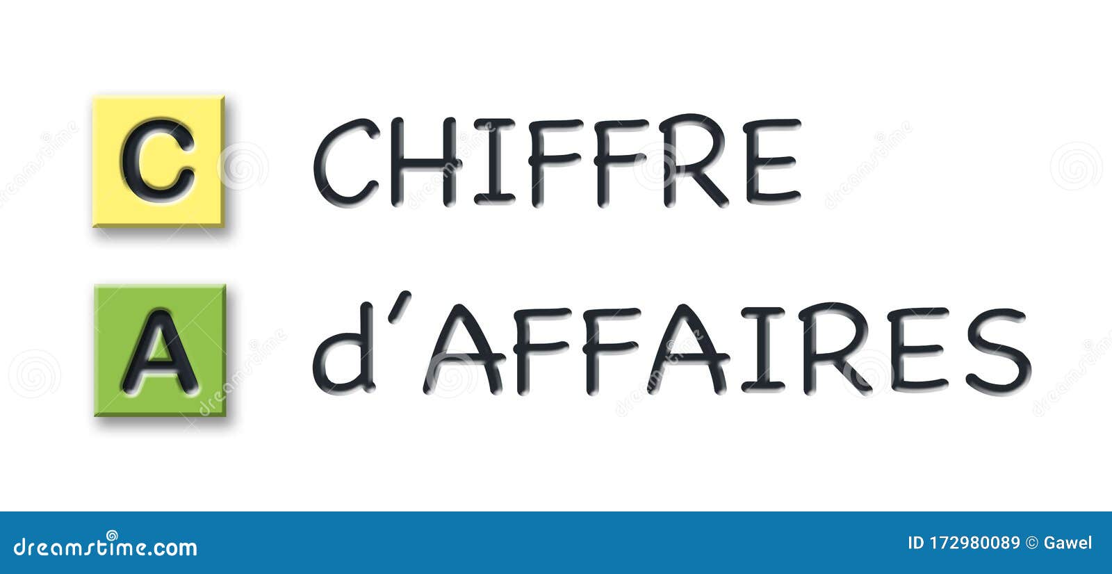 CA Initials in Colored 3d Cubes with Meaning in French Language Stock