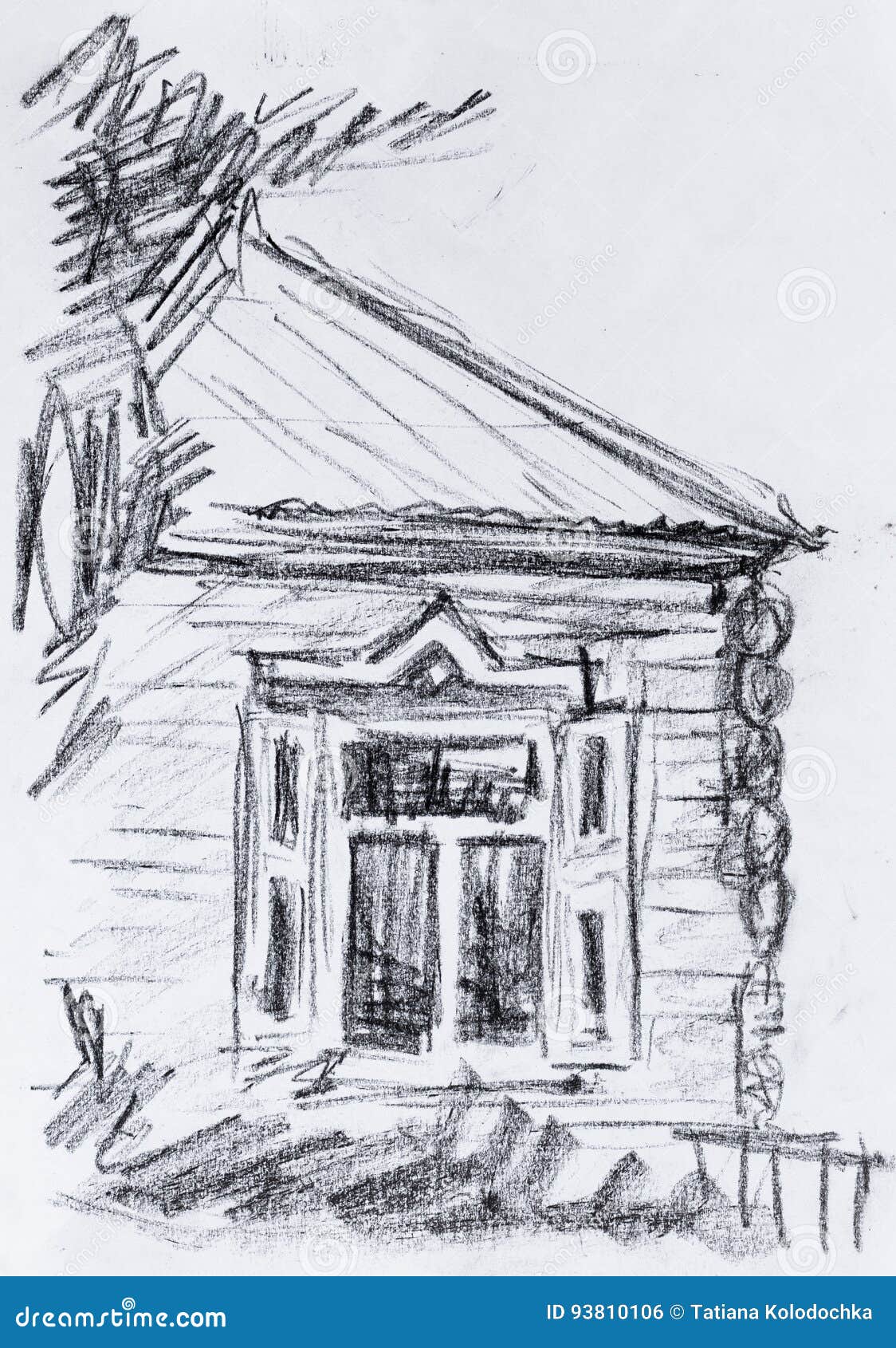 Cabaña Vieja, Dibujo De Lápiz Stock de ilustración - Ilustración de ciudad,  textura: 93810106