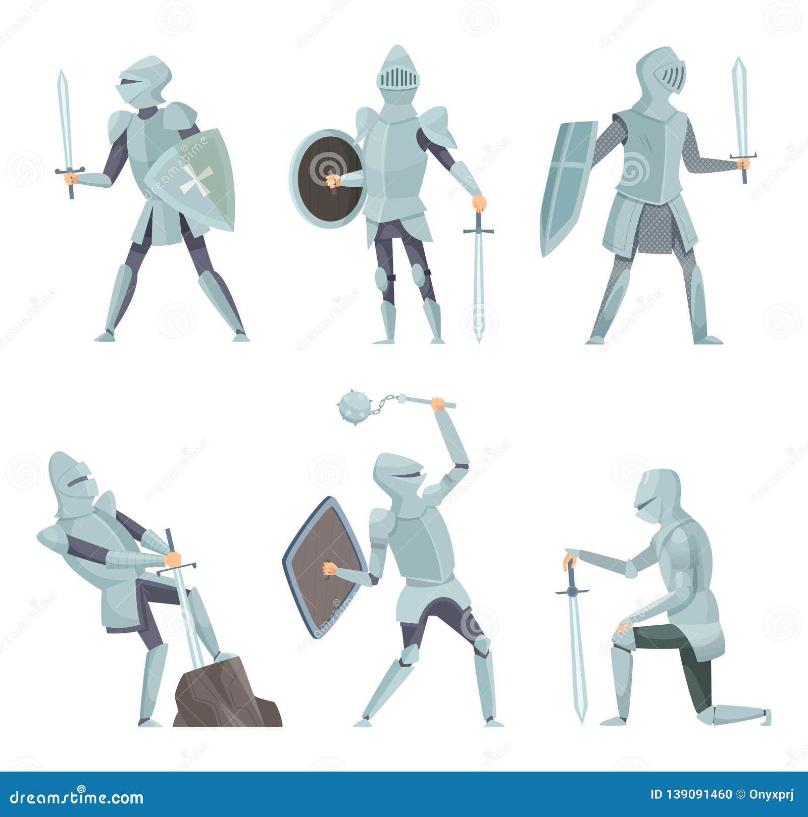 Caballeros De La Historieta Guerrero Medieval En Personajes De Dibujos  Animados Del Vector Del Caballo En Actitudes De La Acción Ilustración del  Vector - Ilustración de asimiento, cruzado: 139091460