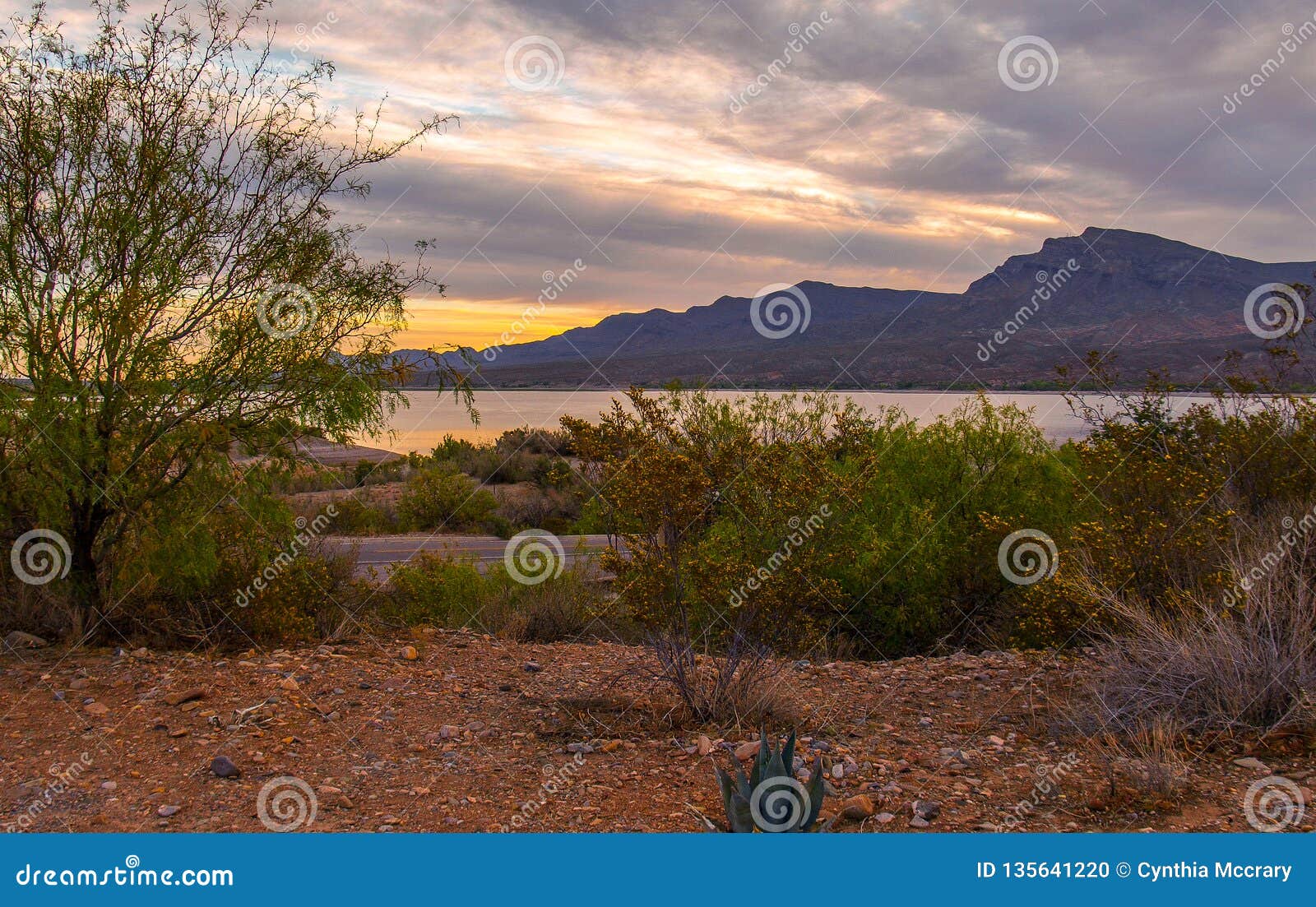 sunset over caballo lake in new mexico