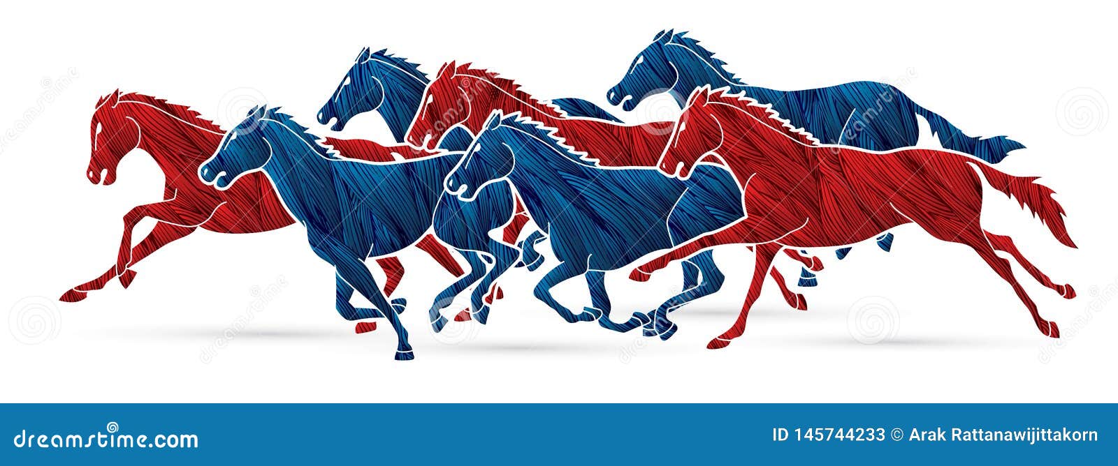 7 Caballos Que Corren El Gr?fico De La Historieta Ilustración del
