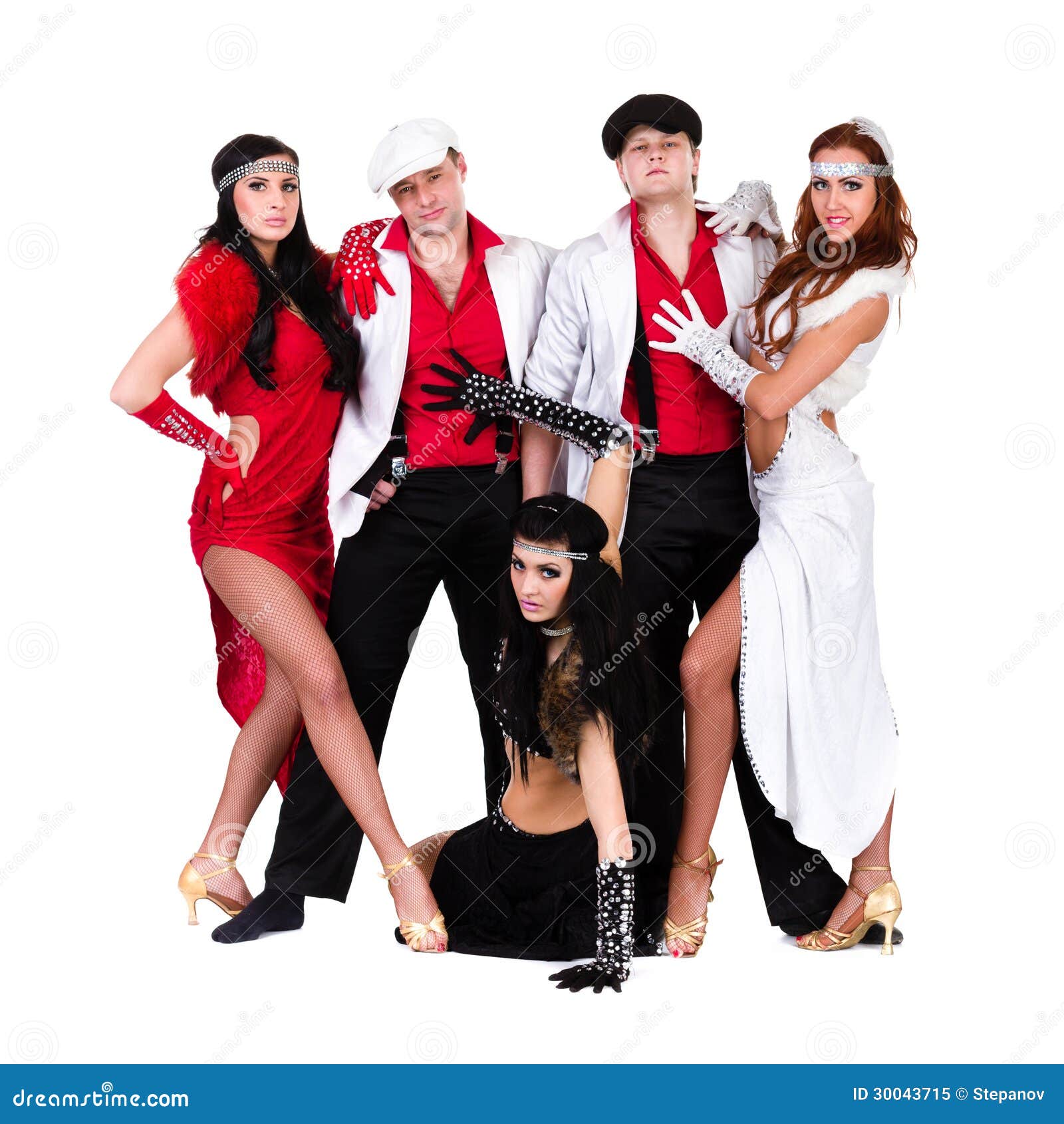 Cabaret Dancer Team Dressed In Vintage Costumes Stock Image Image of