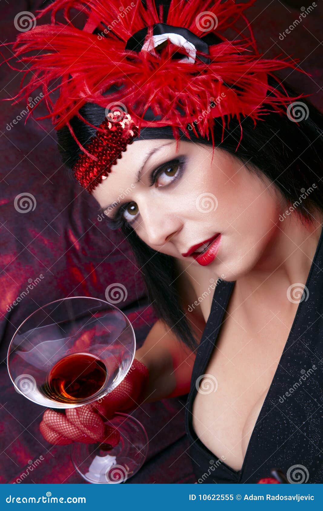 Cabaret Lady in Flapper Costume Flirting Stock Image Image of black