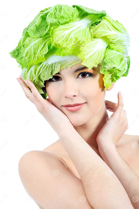 Cabbage hat stock photo. Image of adult, cheerful, beauty 14340916