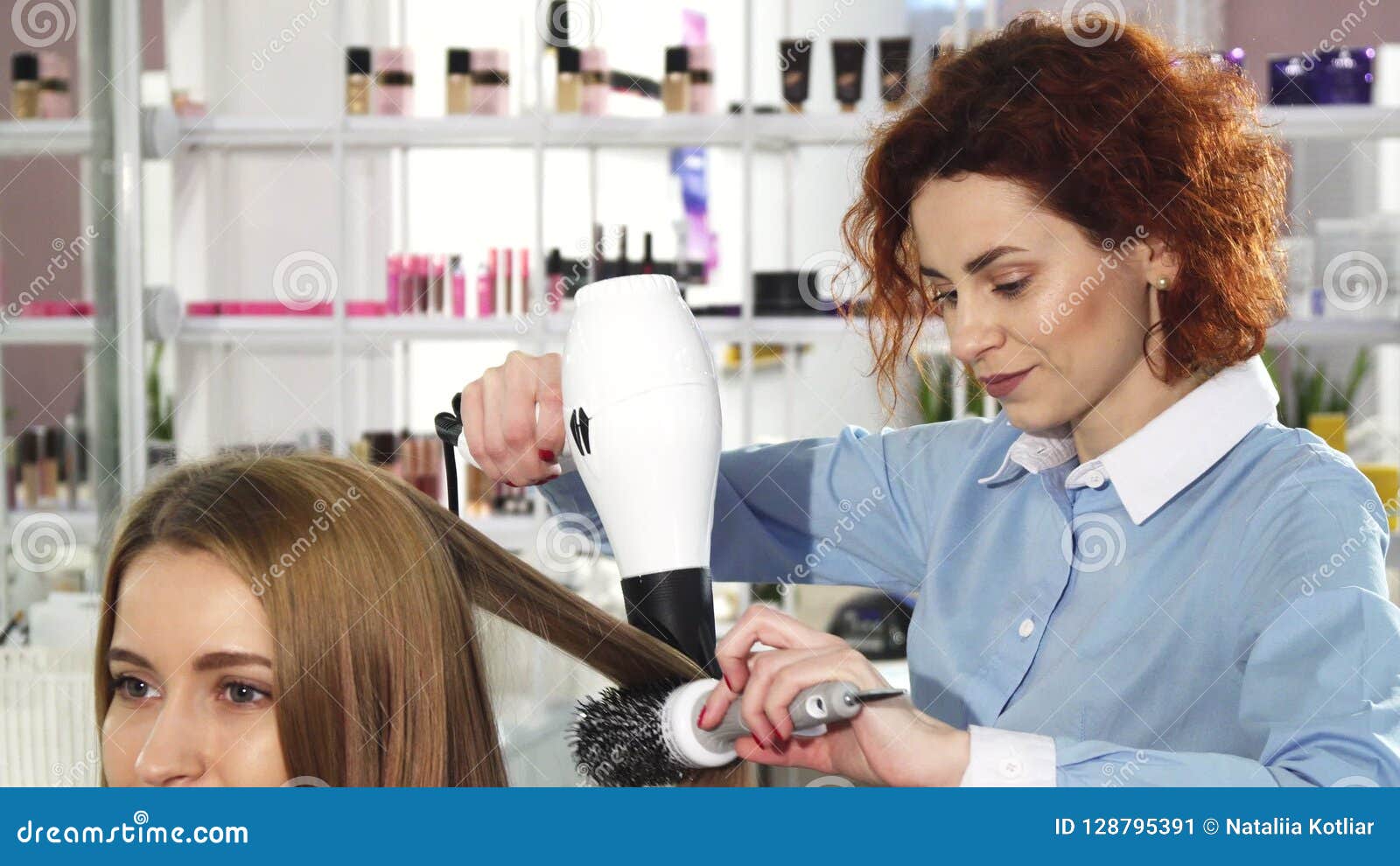 Fundo Cabeleireiro Cliente De Secagem Secador De Cabelo Cliente De