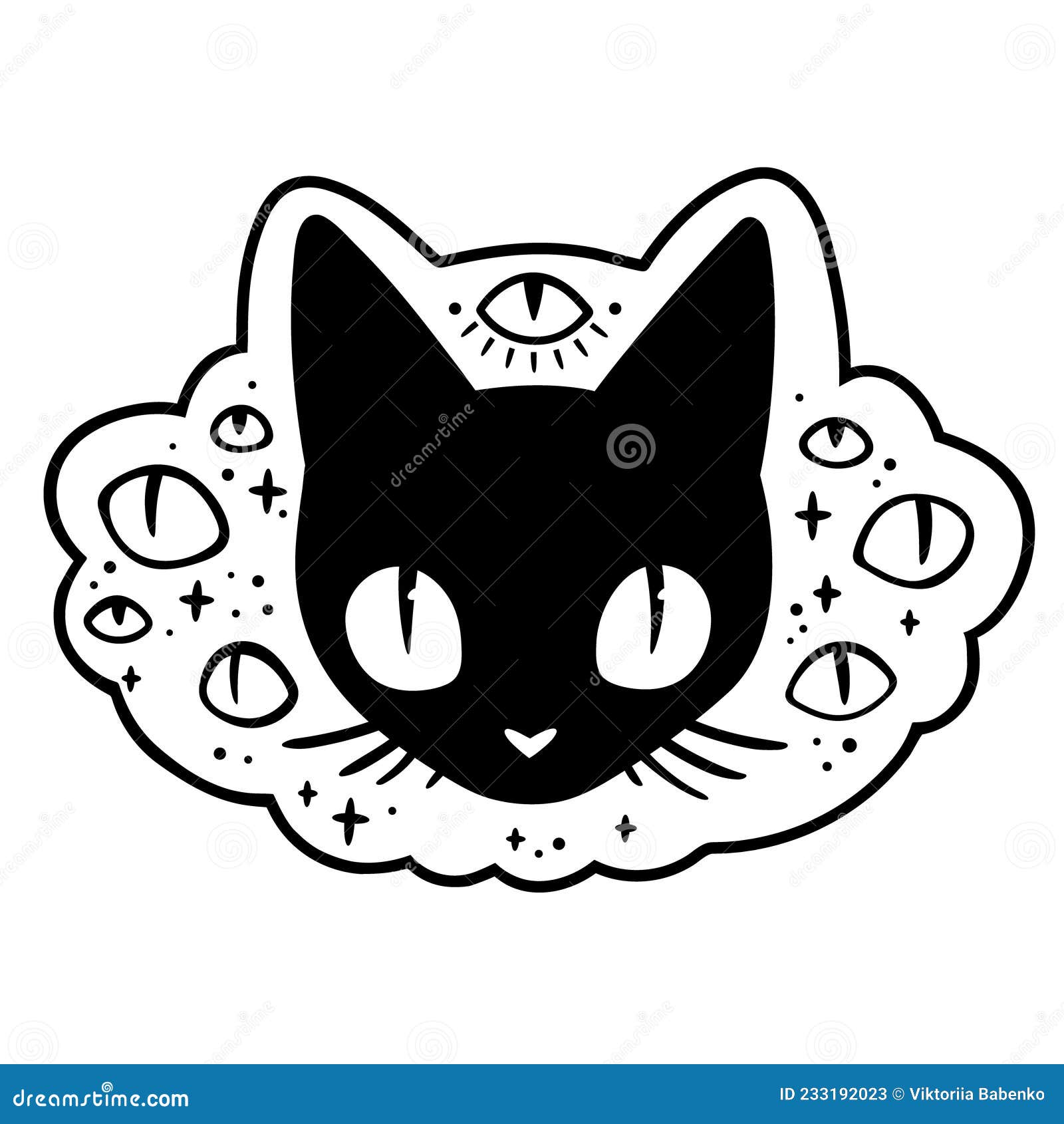 Cabeza De Gato De Dibujos Animados Negros Con Ojos Ilustración del Vector -  Ilustración de aislado, mirada: 233192023