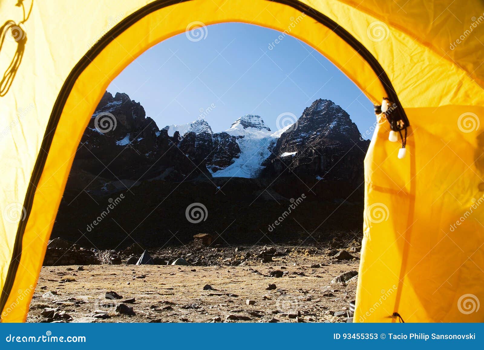 cabeza del condor mountains seen from basecamp from inside tent