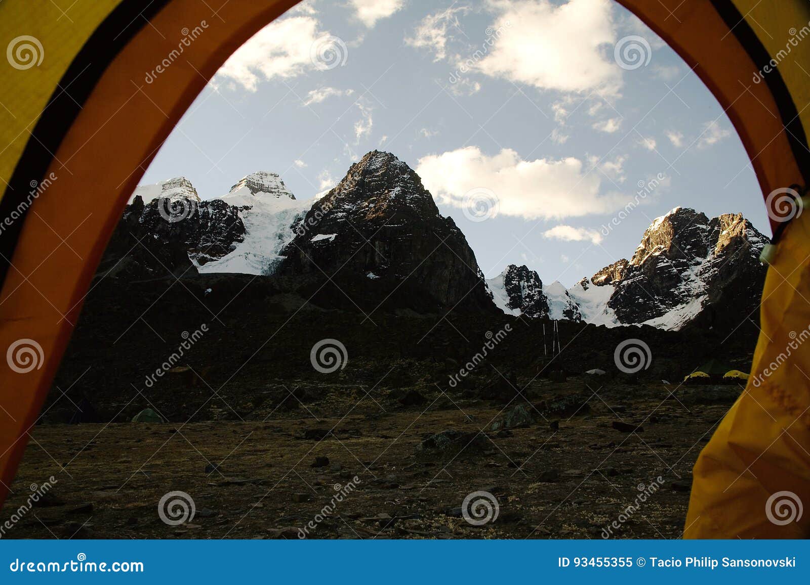 cabeza del condor mountains seen from basecamp inside tent