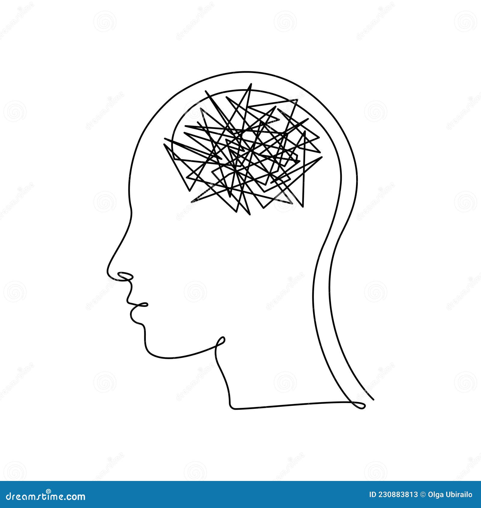 Cabeza Humana Con Confusión De Pensamientos En Un Dibujo Continuo De Una  Línea. Concepto De Mala Salud Mental Ansiedad Y Estrés Ilustración del  Vector - Ilustración de angustia, déficit: 230883813