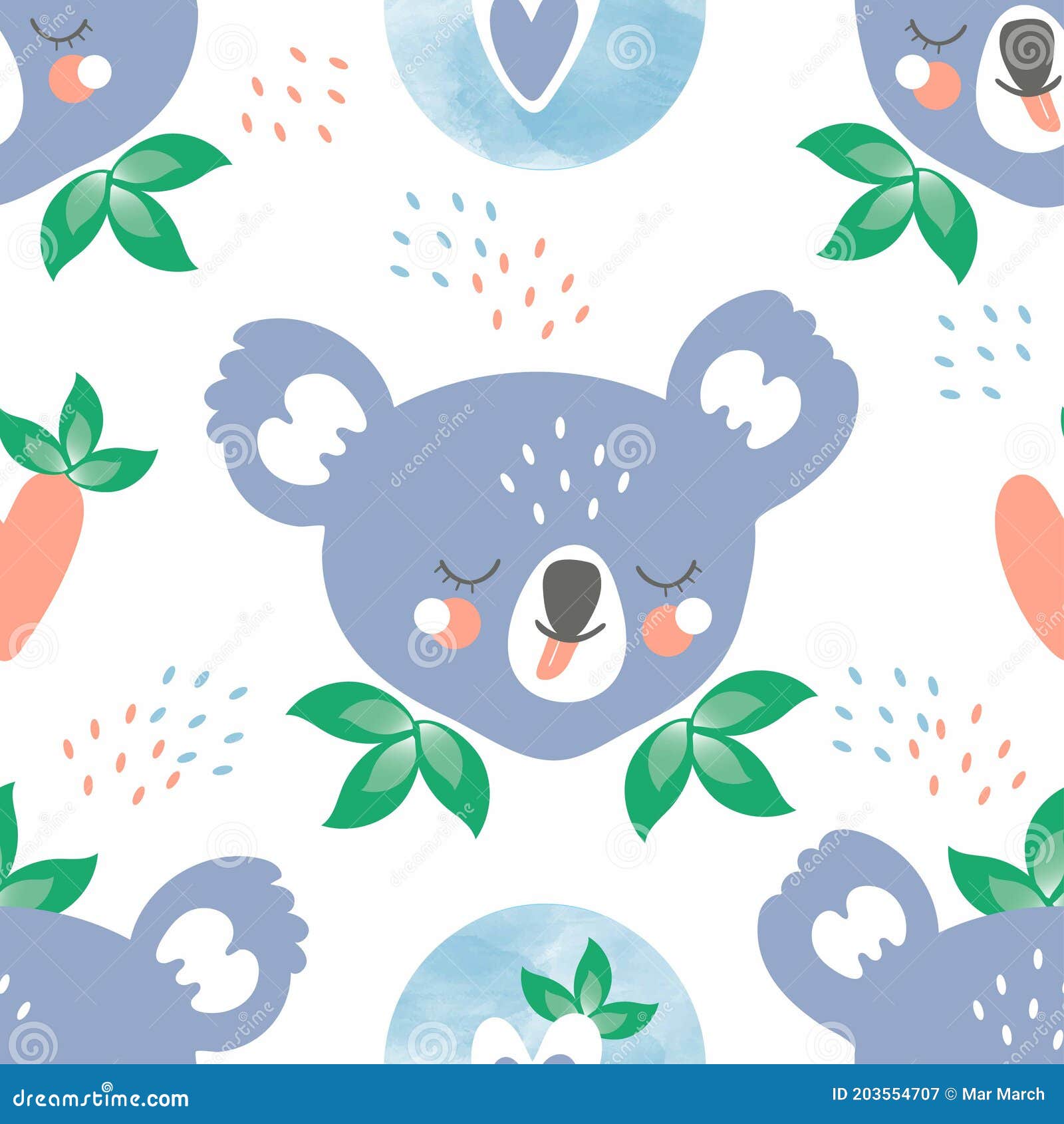 Inmunidad Capilla número Cabezas Graciosas De Koalas Con La Lengua Sobresaliente Hojas Verdes Y El  Diseño De Corazones Para Imprimir En Papel De Ropa Para Ilustración del  Vector - Ilustración de tela, lindo: 203554707
