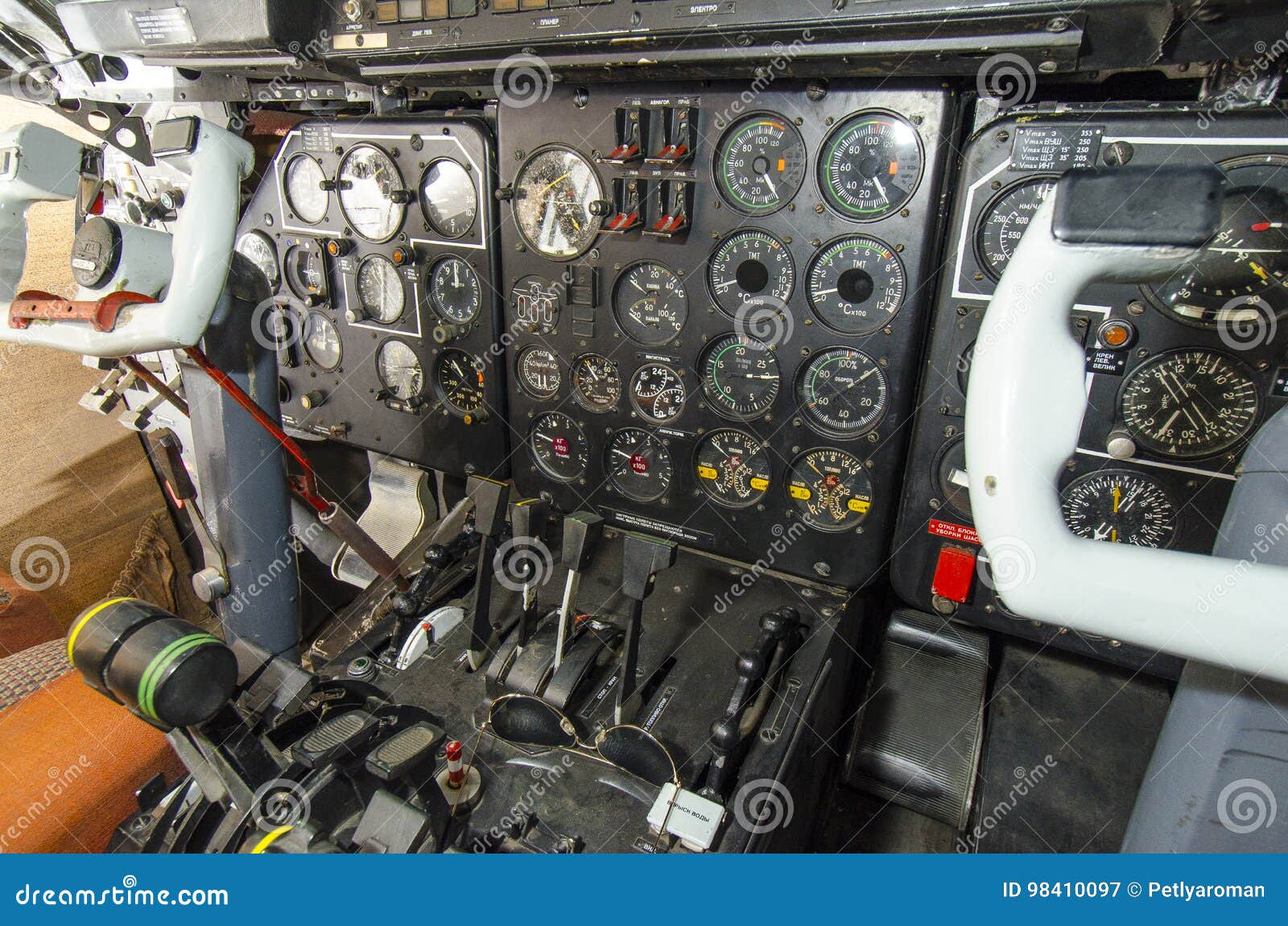 Cabin Aircraft. Steering Wheel Pilot. Dashboard Aircraft. Stock Image
