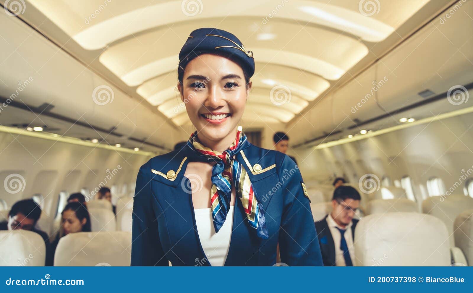 Cabin Crew or Air Hostess Working in Airplane Stock Photo - Image of ...