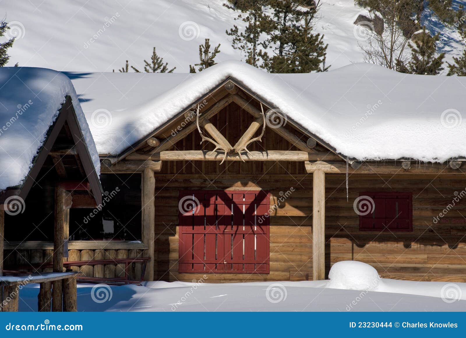 Cabin with Elk Antlers Over the Door Stock Photo Image of antlers