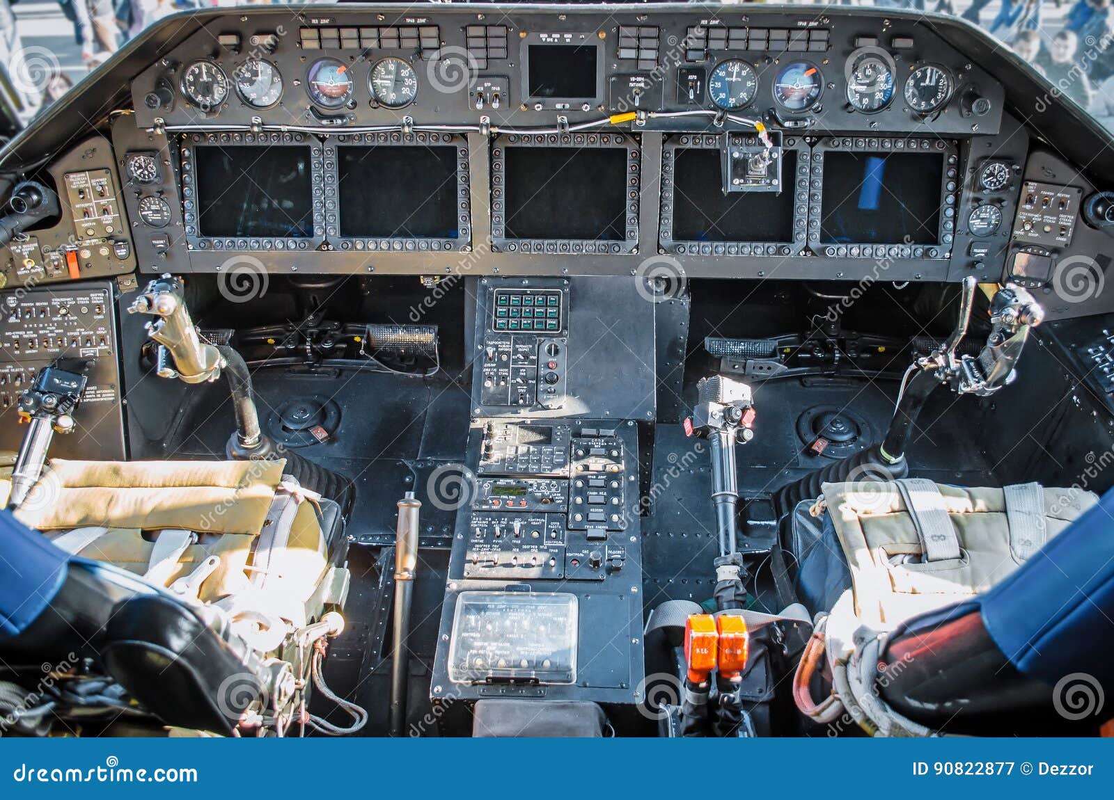 Cabin Helicopter View of the Panel Instruments and the Steering Wheel