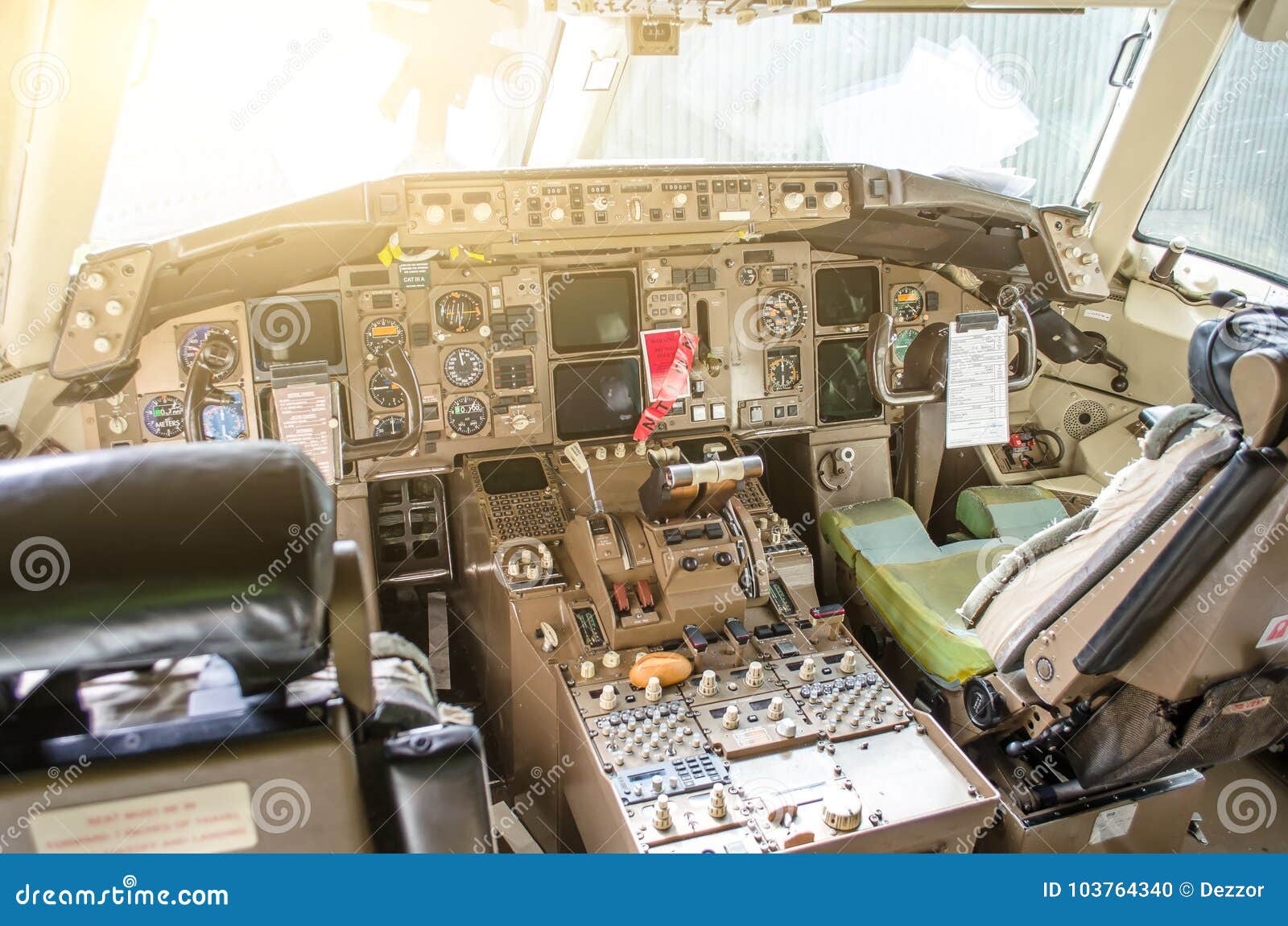 Cabin Pilots Aircraft View of the Windshield, Steering Wheels, Control
