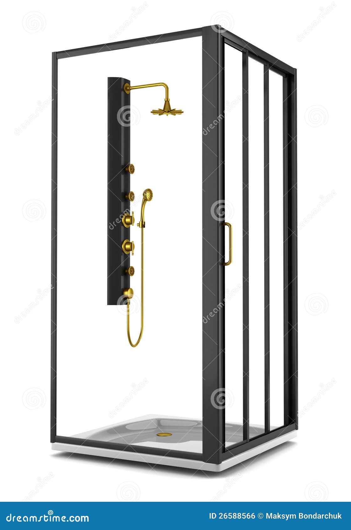 Cabine Noire De Douche D'isolement Sur Le Blanc Illustration Stock