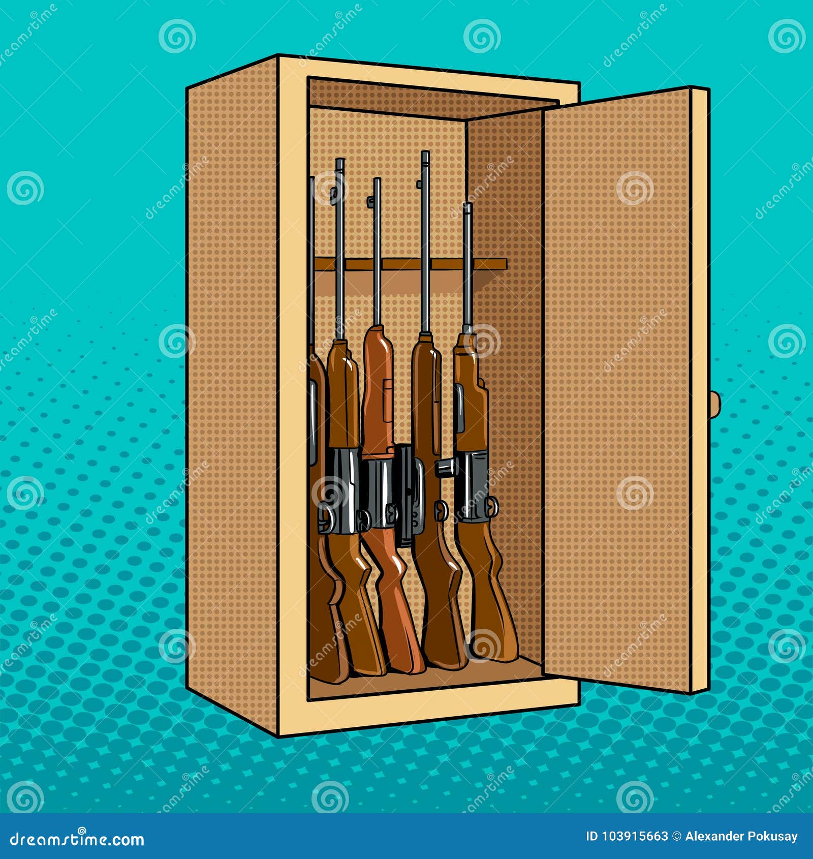 Cabinet With Guns Pop Art Vector Illustration Stock Vector