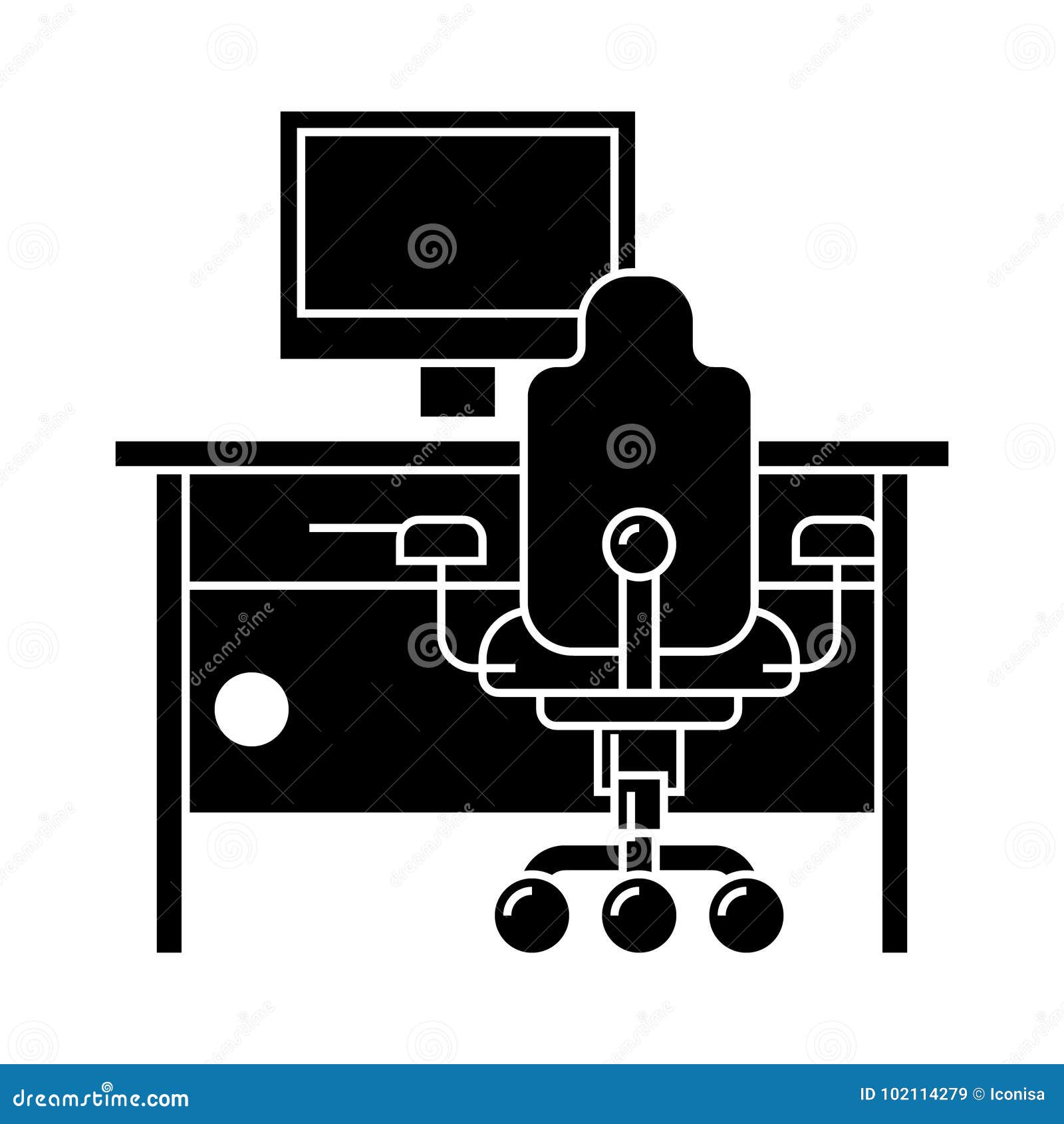 Cabinet Home Desk With Pc And Office Chair Icon Vector